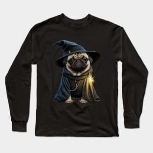 cute pug wizard in robe - adorable pug dressed up as wizard costume Long Sleeve T-Shirt